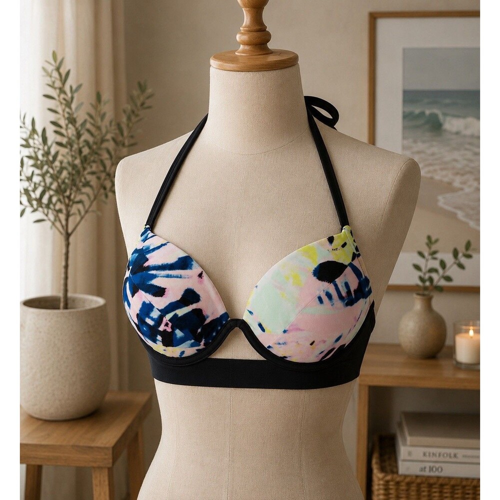Victoria’s Secret Hottie Halter Multicolor Padded Underwire Bikini Top Size 34C